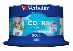 Verbatim CD-R AZO Wide Inkjet Printable no ID 700 MB 52x 50 pc[s] (Verbatim CD-R AZO 700Mb 52 Wide Printable NO-Id Surface 50PK)