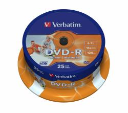 Verbatim 43538 blank DVD 4.7 GB DVD-R 25 pc[s] (Verbatim [43538] DVD-R Wide Inkjet Printable ID Branded 25 Pack Spindle 4.7GB 16X)