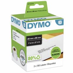 DYMO Authentic LabelWriter Address Labels | 28 mm x 89 mm | Self-Adhesive | Roll of 130 | 2 Pack [260 Easy-Peel Labels] |for LabelWriter Label Makers | Made in Europe (OEM Dymo 99010/S0722370 Direc...