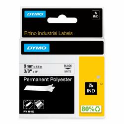 DYMO Rhino Industrial Permanent Polyester Labels | 9 mm x 3.5 m | Black Print on White | Self-Adhesive | for LabelManager & Rhino Label Makers (RHINO TAPE POLYESTER 9MMX5.5MM - BLACK ON WHITE IN)