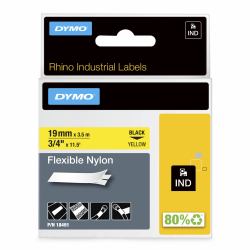 DYMO Rhino Industrial Flexible Nylon Labels | 19 mm x 3.5 m | Black Print on Yellow | Self-Adhesive | for Rhino & LabelManager Label Makers (19 MM FLEXIBLE NYLON LABEL YELL - F/RHINO 5000 5200 6000...