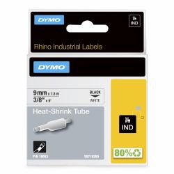 DYMO Rhino Industrial Heat-Shrink Cable Label Tubes | 9 mm x 1.5 m | Black Print on White | for Rhino Label Makers (RHINO HEAT SHRINK TUBE - 9MM WHITE)