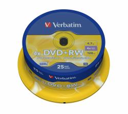Verbatim DVD+RW Matt Silver 4.7 GB 25 pc[s] (VERBATIM DVD+RW SERL 4.7GB 4X MATT SILVER SURFACE 25 PK SPIN)