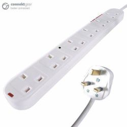 2M 6 WAY SURGE PROTECTOR WHITE - UK PLUG / 6 X UK SOCK