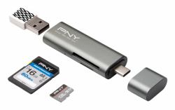 PNY R-TC-UA-3N1E01-RB card reader USB 3.2 Gen 1 [3.1 Gen 1] Type-C Metallic (PNY USB-C Card Reader / USB-A Adapter)