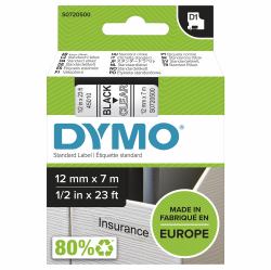 DYMO Authentic D1 Labels | Black Print on Clear Tape | 12 mm x 7 m | Self-Adhesive Labels for LabelManager Label Makers | Made in Europe (Dymo 45010 D1 12mm x 7m Black on Clear Tape)