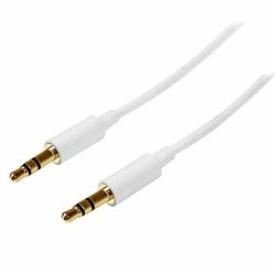 StarTech.com 1m White Slim 3.5mm Stereo Audio Cable - Male to Male (CABLE 1M AUDIO ESTEREO 3.5MM - MINIJACK PLUG MACHO MACHO)