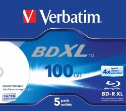 Verbatim BD-R XL 100GB* 4x Wide Inkjet Printable 5 Pack Jewel Case (Verbatim 5er-Pack Verbatim BD-R Blu-Ray 100GB 4x Speed wide printable JC)