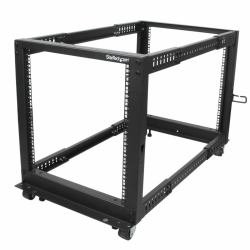 StarTech.com 4-Post 12U Mobile Open Frame Server Rack, Four Post 19" Network Rack with Wheels, Rolling Rack with Adjustable Depth for Computer/AV/Data/IT Equipment - Casters, Leveling Feet or Floor...