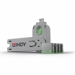 Lindy USB Port Blocker - Pack of 4 Colour Code: Green (USB A PORT SCHLOSS - 4 STCK MIT SCHLSSEL GRN)