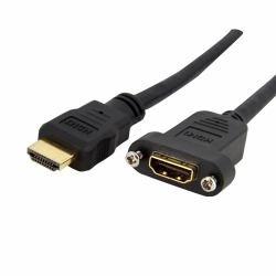 StarTech.com 3ft HDMI Female to Male Adapter, 4K High Speed Panel Mount HDMI Cable, 4K 30Hz UHD HDMI, 10.2 Gbps Bandwdith, 4K HDMI Female to HDMI Male, HDMI Panel Mount Connector Cable (1M HDMI FEM...