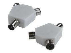 Cables Direct 9.5MM 1 MALE-2 FEMALE ADAPTOR WHITE Cable splitter (CDL Coax M - 2xCoax F Splitter)