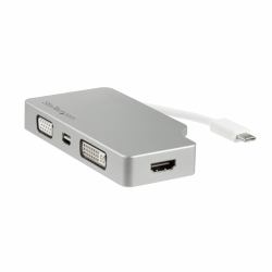 StarTech.com USB C Multiport Video Adapter with HDMI, VGA, Mini DisplayPort or DVI - USB Type C Monitor Adapter to HDMI 1.4 or mDP 1.2 [4K] - VGA or DVI [1080p] - Silver Aluminum (USB C MULTIPORT V...