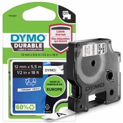 DYMO Authentic D1 Durable Labels | Black Print on White Tape | 12 mm x 5.5 m | High-Performance Label Tape for LabelManager Label Makers (Dymo 1978364 D1 Durable 12mm x 5.5M Tape Black on White)