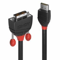 Lindy 2m HDMI to DVI Cable, Black Line (Lindy 36272 2m HDMI [M] To DVI-D [M] Black Line 1920x1200@60Hz Max Resolution - Black)