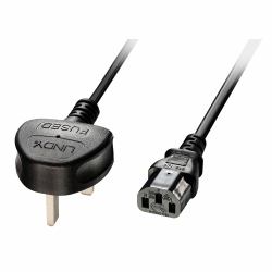Lindy 3m UK 3 Pin Plug To IEC C13 Mains Power Cable, Black (3M CABLE UK 3 PIN PLUG TO IEC C13)