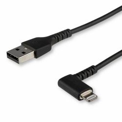 StarTech.com 3ft [1m] Durable USB A to Lightning Cable - Black 90° Right Angled Heavy Duty Rugged Aramid Fiber USB Type A to Lightning Charging/Sync Cord - Apple MFi Certified - iPhone (ANGLED LIG...