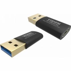 Vision TC-USB3AC/BL cable gender changer Black (USB 3.0 A to USB C adaptor - plugs into full-sized USB A 3.0 socket on a laptop - USB C [f] to USB type a [m] - USB 3.2 - black)