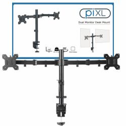 piXL DOUBLE ARM monitor mount / stand 68.6 cm [27"] Desk Black (piXL Desk-Mounted Fully-Adjustable Dual Monitor Arm for Screens Up To 27 inch with VESA Mount & Built-In Cable Management)