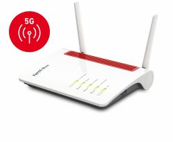 Box FRITZ! 6850 5G wireless router Gigabit Ethernet Dual-band [2.4 GHz / 5 GHz] Black, Red, White (AVM FRITZ!Box 6850 5G - desktop)