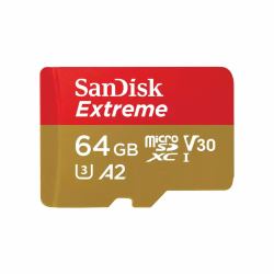 SanDisk Extreme 64 GB MicroSDXC UHS-I Class 10 (SANDISK EXTREME MICROSDXC 64GB 64GB INC SD ADAPTER + 1 YEAR RESCUEPRO DELUXE)