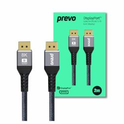 PREVO DP14-2M DisplayPort cable Black (Prevo DP14-2M DisplayPort Cable, DisplayPort 1.4 [M] to DisplayPort 1.4 [M], 2m, Black & Grey, Supports Displays up to 8K@60Hz, Robust Braided Cable, Gold-Pla...