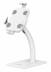 Manhattan Desktop Kiosk Stand [Anti theft] for Tablet and iPad, Universal, 360° Rotation, Tilt +20° to -110°, White, Lockable, Countertop Holder for 7.9" to 11" Tablets, Extendable clamps: heigh...