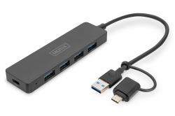 Digitus USB 3.0 Hub 4-Port, Slim Line (HUB 4-PORT SLIM LINE USB3. 02M - USB-C ADAP 5GBPS 02M CABLE)