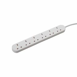 3m 6 Way Power Extension Block - UK Plug to 6 x UK Sockets - White