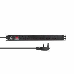 Lanview LVR-3MUK-SW-UK6 power distribution unit [PDU] 6 AC outlet[s] 1U Black (UK Rack mount power strip - 19", 1U, 13A with 6 x UK - socket and 3m cable with UK plug - Warranty: 300M)
