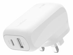 Belkin WCB009MYWH mobile device charger Universal White AC Fast charging Indoor (BOOSTCHARGE 42W - 30W USB-C PD - PPS+12W USB-A DUAL WALL CHARGER)