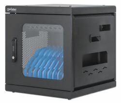 Manhattan Laptop Charging Cabinet Desktop via AC Adapter [EU] 10-bay, Install device's AC Adapter [power cables] into unit, Suitable for ALL laptops [to 15.6"], iPads, MacBooks, Chromebooks, other ...