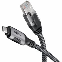 Goobay 70698 cable gender changer USB C RJ-45 Black, Silver (Ethernet-Kabel USB-Câ¢ 3.1 auf RJ45, 2 m USB-C 3.1 auf RJ45 CAT6 FTP 0150 Adapterkabel 2m)