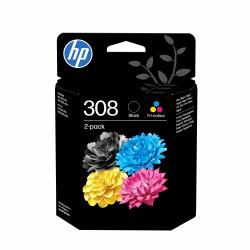 HP 308 2-Pack Black/Tri-color Original Ink Cartridge Combo (OEM HP 6L6S6UE/308 Printhead cartridge multi pack black + color for HP Envy 6100)
