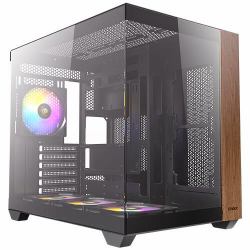 Antec CX800 Midi Tower Black, Wood (Antec CX800 Wood Mid Tower Gaming Case, 1 x USB Type-C / 1 x USB 3.0, Tempered Glass Front and Side Window Panel, Dual Chamber Design, 4 x Pre-Installed ARGB LED...