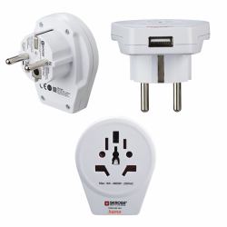Hama World to Europe USB power plug adapter Universal White (WORLD TRAVEL ADAPT 2 AND 3-PIN 1USB)