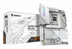 GIGABYTE X870E AORUS PRO ICE Motherboard - Supports AMD Ryzen 9000 CPUs, 16+2+2 Phases Digital VRM, up to 8000MHz DDR5 [OC], 3xPCIe 5.0 + 1xPCIe 4.0, Wi-Fi 7, 2.5GbE LAN, USB 4 (AORUS X870E PRO ICE...