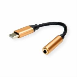 ROLINE 12.03.3223 mobile phone cable Black, Gold 0.13 m USB C 3.5mm (USB-C / 3 5MM AUDIO KONVERTR - ROLINE GOLD)