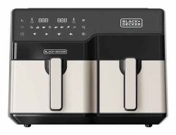 Black & Decker BXAF9000E Double 9 L Stand-alone 2500 W Hot air fryer Black, Stainless steel (BLACK+DECKER Air Fryer Dual Basket 250)