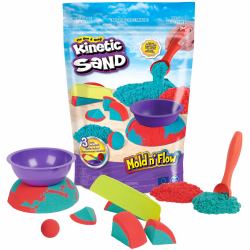 Kinetic Sand Mold n’ Flow with 1.5lbs Red & Teal Play Sand, 3 Tools, Sensory Toys for Kids Ages 3 and up (Kinetic Sand KNS ACK Mold N Flow SW GM)