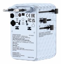 Verbatim Charge 'n' Travel 100W Universal Travel Adapter with retractable cable Blue (Verbatim Charge'n'Travel Adapter 100W 1C retractable blue)