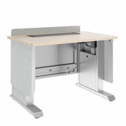 Middle Atlantic Products Forum™ Lectern, 42" Wide, Electrically Height Adjustable, Wilsonart® Kensington Maple, Magnesium Powdercoat, Silver Gray Felt with Power for Switzerland (FM LECTERN 4227...