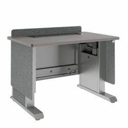 Middle Atlantic Products Forum™ Lectern, 42" Wide, Electrically Height Adjustable, Wilsonart® Asian Night, Graphite Powdercoat, Charcoal Gray Felt with Power for UK (FM LECTERN 4227 HTADJ A3 GR UK)