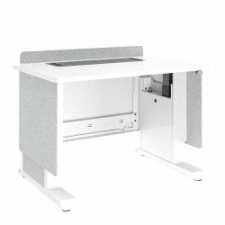 Middle Atlantic Products Forum™ Lectern, 42" Wide, Electrically Height Adjustable, Wilsonart® Designer White, White Powdercoat, Silver Gray Felt with Power for UK (FM LECTERN 4227 HTADJ D8 LW UK)
