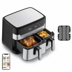 Tefal Dual Easy Fry & Grill EY905D Double 8.3 L Stand-alone 2700 W Hot air fryer Stainless steel (TEFAL Dual Easy Fry & Grill EY905D, HeiÃluftfritteuse, 8,3 l, Doppel, Edelstahl, BerÃ¼hrung, E...