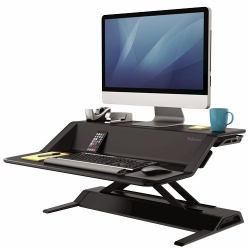 Fellowes Sit Stand Desk Riser - Lotus Height Adjustable Sit Stand Desk Converter with Cable Management - No Assembly Required - Max Weight 15.8KG - Black (Fellowes 0007901 Lotus Sit Stand Workstati...
