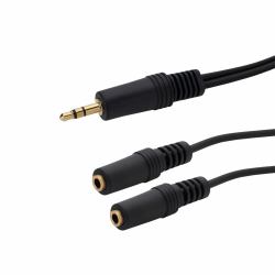 connektgear 0.15m 3.5mm Stereo Jack Audio Splitter Cable - Male to 2 x Female - Gold Connectors (0.15M 3.5MM STEREO JACK AUDIO - SPLITTER CABLE - MALE TO 2 X FEM)